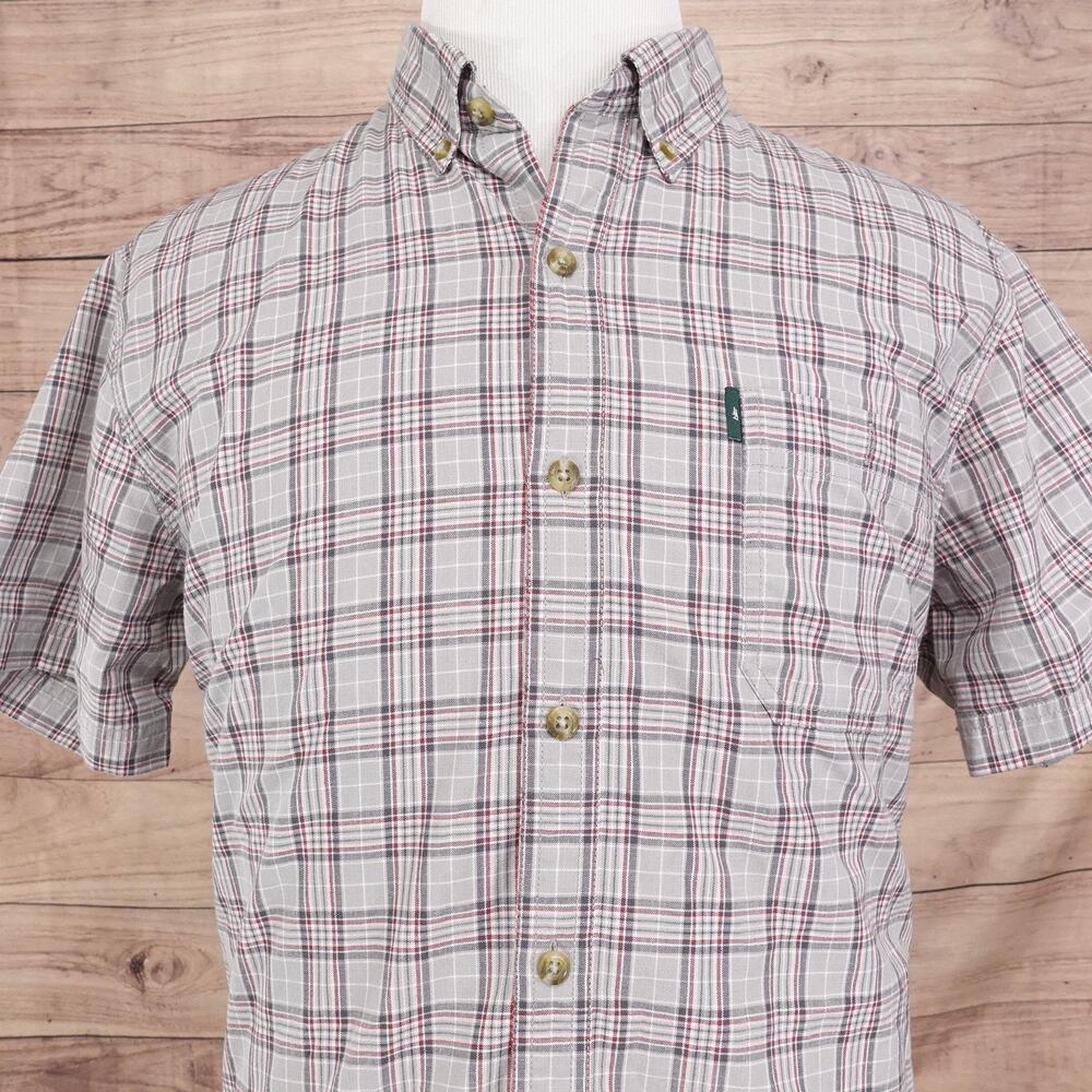 G.H. Bass & Co Shirt Mens XL Gray Plaid Button Down Short‎ Sleeve Pocket Casual